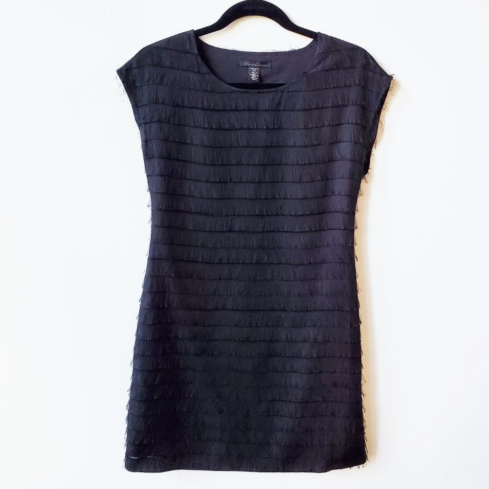 Kenneth Cole Mini Fringe Shift Dress, Black, XS
